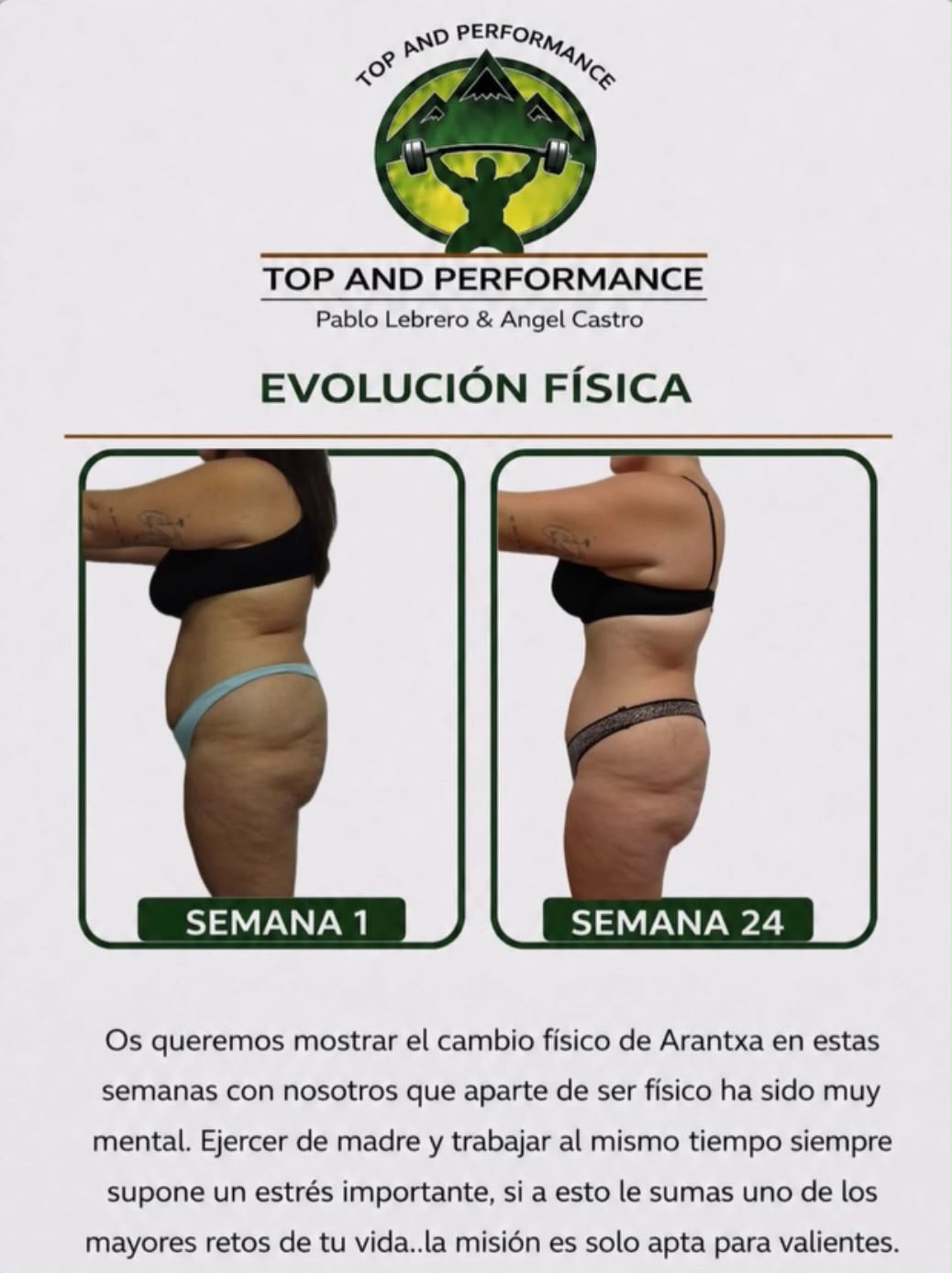 Evolución física de un cliente a lo largo del programa